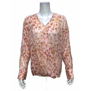 H by Halston Women's Wrap Front Printed Blouse w/ Drape Detail Pure Pink Size 16